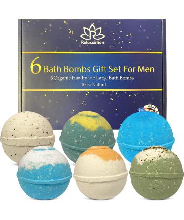 Organic Bath Bombs Gift Set for Men - Vegan Natural Ingredients - Absolutely Safe for Men - Relaxing Epsom  Himalayan  Dead Sea Salts & Essential Oils - Made in The USA