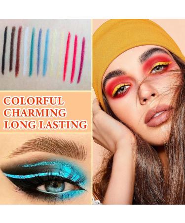 WENJLYJ 12Pcs Colorful Eyeliner pen Eye Shadow Pencil Set Lip Liner Kit Automatic Telescopic Gel Matte Professional Waterproof Pen Smudge Eyeliner Pen Eye Makeup Suitable For Women - Buy Online on GoSupps.com