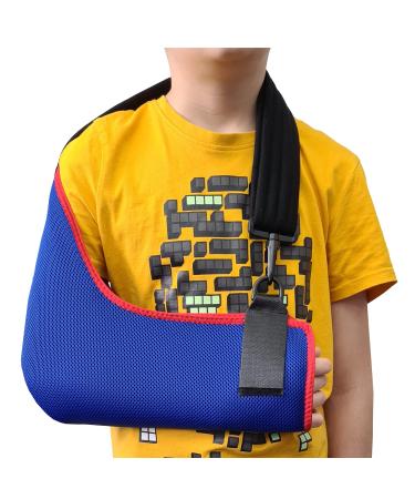 4DflexiSPORT Arm Sling Child (10-11yr blue/red trim) Medical Grade Extra Deep Feel-safe Easy-fit Cooling Ultra-comfort Includes Smiley Sticker. Fits R or L arm.