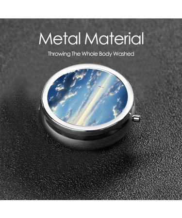 White Clouds Over The Sea Portable Metal Pill Box - Round Mini 3-Compartment Design for Small Pills | Travel Essential Hinged Fastening Black - Buy Online on GoSupps.com