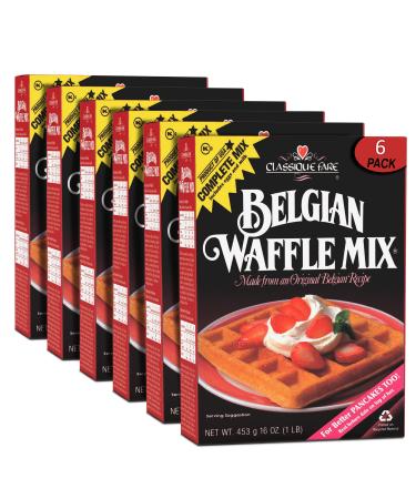 Classique Fare Belgian Waffle Mix - Makes Light and Crisp Waffles, Pancakes, Muffins & Crepes - Works with Waffle Maker - Fast and Fresh Breakfast Foods  - 16 Oz Boxes (Pack of 6) 1 Pound (Pack of 6)