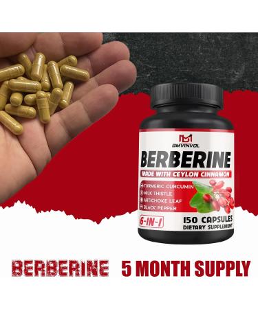 Berberine HCl 150 Capsules - Plus Ceylon Cinnamon Turmeric Milk Thistle Artichoke Black Pepper Berberine HCI Root Supplements Pills - Immune System - Buy Online on GoSupps.com