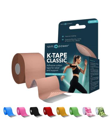 RPM Power Kinesiology Tape (Classic) - Sports Tape Latex Free Water Resistant Tape for Muscles & Joints - Perfect for Sports Muscle Aches & Rehabilitation (Single Box Beige) Single Box Beige
