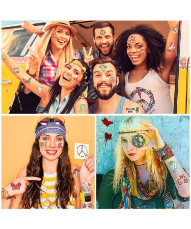 20 Sheets FANOST Glitter Hippie Temporary Tattoos for Kids - Assorted Groovy 70s Love and Peace Designs - Waterproof Fake Tie Dye Tattoos for Girls - Party Favors - Buy Online on GoSupps.com
