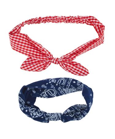 LUX ACCESSORIES Red Blue Chequered Style Paisley Print Hair Bandana Headwear