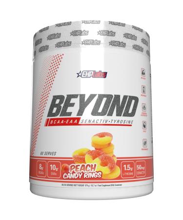 EHPlabs Beyond BCAA & EAA Powder - Branched Chain Essential Amino Acids, Post Workout Muscle Recovery Drink with Amino Acids - 10g BCAAs for Men & Women, 60 Servings (Peach Candy Rings)