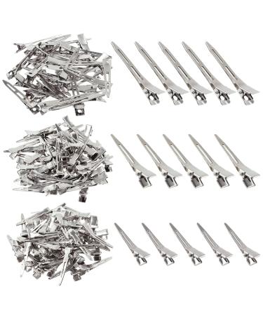 Cimeton 120Pcs 1.37Inch 1.77Inch 2.36Inch Single Prong Pin Curl Duckbill Clips Kit  Silver Setting Section Hair Clips Metal Alligator Clips Styling Hair Clips for DIY Hair Accessories (Assortment Kit)