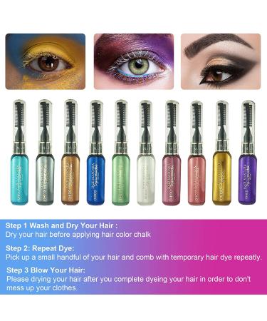 Adofect 10 Colors Temporary Hair Mascara - Instant Hair Color Dye for Girls & Women - Temporary Hair Chalk 10 Count - Buy Online on GoSupps.com