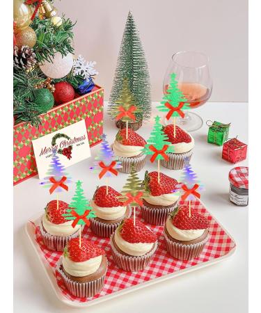 TSJ 18 PCS Christmas Tree Cupcake Toppers Christmas Cake Toppers Glitter Cupcake Picks Cake Decorations Christmas Party Supplies Green+gold+silver - Buy Online on GoSupps.com