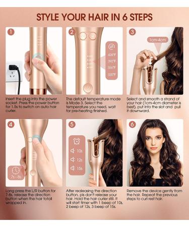 Professional Automatic Hair Curler with Anti-Tangle Technology - Large Slot, 4 Temperature Settings, 3 Timer Options - Dual Voltage Rotating Curling Iron in Champagne - Buy Online on GoSupps.com