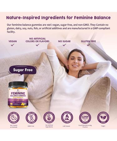Feminine Balance Probiotic Gummies for Women Support Vaginal Health pH Balance Freshness & Digestive Health with Pineapple Slippery Elm Cranberry D-Mannose Sugar-Free Pineapple Flavor - Buy Online on GoSupps.com