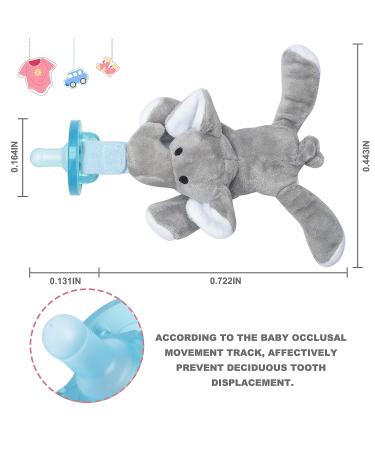Plush Elephant Pacifier Holder with Detachable Silicone Soothie Pacifier for 0-12 Months - Buy Online on GoSupps.com