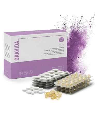 GRAVIDA Folic Acid 800 g VEGAN for those wanting to have children pregnancy & breastfeeding - DHA EPA (Omega-3) Vitamin D & B12 2-month pack