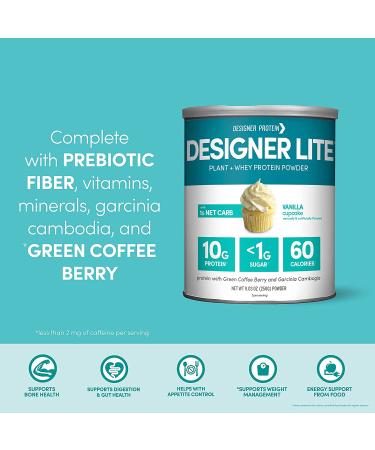 Designer Protein Lite Vanilla Cupcake 9.03 oz - Low Calorie Protein Powder (Pack of 1) - Buy Online on GoSupps.com