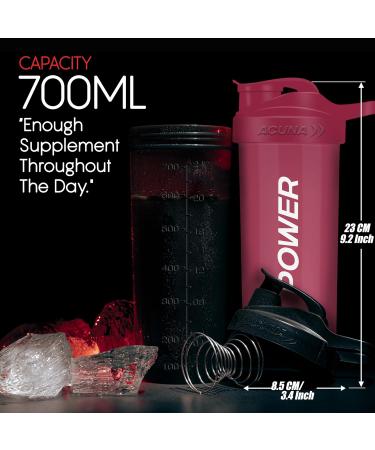 POWER Shaker Bottle For Protein Powder 700 ml (Pack Of 2) With Mixer Ball BPA Free Leak Proof Screw On Lid Secure Drink Flip Cap Sports Gym Supplement Protein Powder Shake Bottle (Black-Pink) 700 ML Black- Hot Pink - Buy Online on GoSupps.com