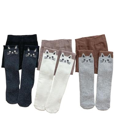 Silkglory Tights for Girls 3PCS Baby Toddler Tights With Cute Glitter Print Pattern Decoration Leggings Seamless Stockings Cotton Pantyhose for Newborn Infant 2-12 Years 7-9 Years Grey/Black/White - Buy Online on GoSupps.com