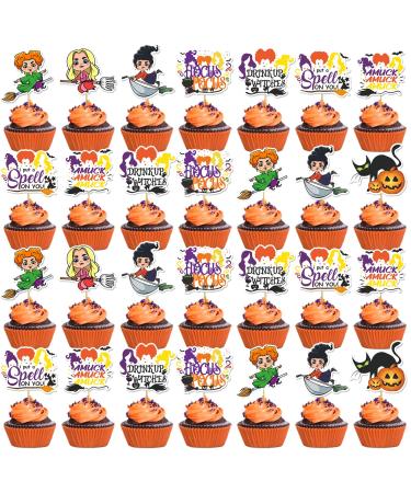 40PCS Hocus Pocus Cupcake Toppers Hocus Pocus Party Decorations Halloween Cupake Topper Hocus Pocus Cupcake Decorations Witch Cupcake Toppers Hocus Pocus Party Supplies Purple