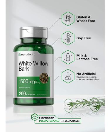 White Willow Bark Capsules 1500mg 200 Pills Max Strength Non-GMO Gluten Free Herb Extract by Horbaach - Buy Online on GoSupps.com