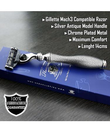 Haryali London 3 Blade Safety Razor - Silver Antique Handmade Design for Beard & Mustache - International Shipping Available - Buy Online on GoSupps.com