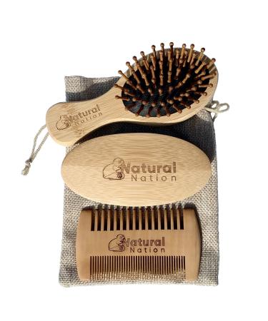 Stocking Filler Mens Beard Grooming Set 2 Brushes and Comb With Hessian Bag Eco Friendly