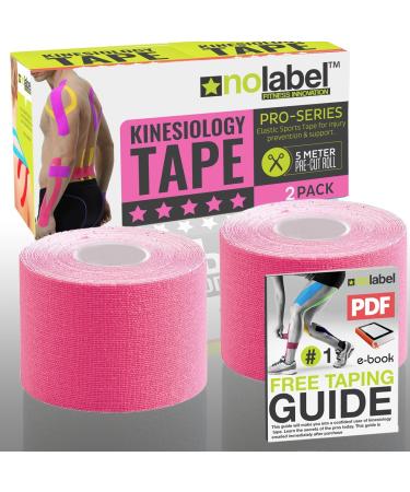 NO LABEL Pink Pre Cut Kinesiology Tape - 5m Roll Pre-Cut Pink Body Tape - Pink Sports Tape - Pink Medical Tape - Pink Physio Tape - Pink Muscle Tape For Muscle Recovery - Free PDF Ebook Taping Guide Pink 2 x Rolls