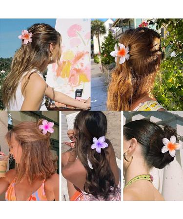 Plumeria Flower Hair Claw Clips - 7Pcs Slipproof Plastic Hairpins | Trendy Hawaiian Accessories for Weddings & Beach Parties - Buy Online on GoSupps.com