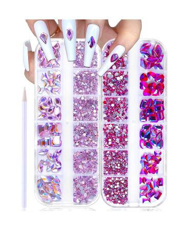 WOKOTO 2 Box Flat Back Pink And Rose AB Nail Rhinestones For Nails Face Rhinestones For Crafts Big Nail Crystal Rhinestones For Acrylic Nails Nail Diamonds For Nails Stones Crystals For Nails KIT1 Pink And Rose AB