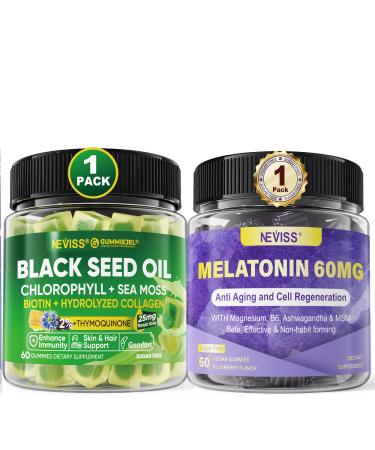 NEVISS Melatonin 60mg Gummies + Black Seed Oil Gummies