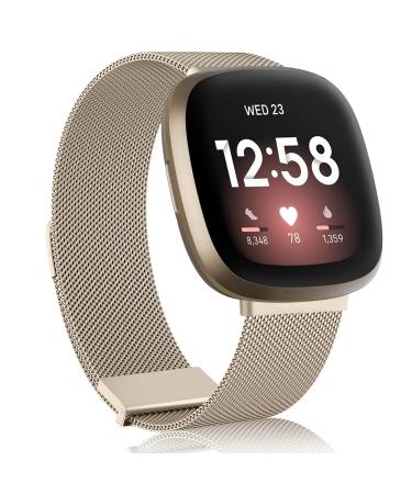 AK bracelet compatible with Fitbit Versa 3/Versa 4 bracelet/Fitbit Sense/Sense 2 bracelet stainless steel metal replacement bracelet with improved magnet for Fitbit Versa 3/Versa 4/Sense 2 women men vintage gold - Buy Online on GoSupps.com