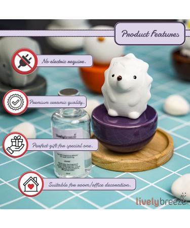 Spiky Hedgehog Ceramic Diffuser | Non-Electric Essential Oil Aromatherapy | White & Purple Vase for Car Office & Home Decor - Buy Online on GoSupps.com