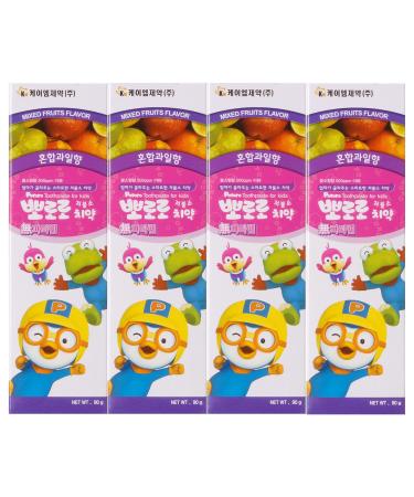 Pororo Kids Whitening Sensitive Toothpaste - Cavity Protection Low Fluoride Oral Care with 4 Fruit Flavors  Improving Gum Health  Removing Plaque to Strengthen Enamel 90g/3.17 Oz (Mixed Fruits)