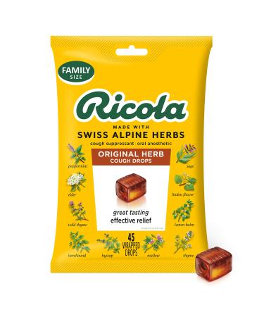 Ricola Original Herb Cough Drops, 45 Drops, Unique Swiss Natural Herbal Formula With Menthol, For Effective Long Lasting Relief, For Coughs, Sore Throats Due To Colds, (Count Size May Vary)