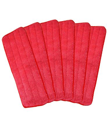 Microfiber Replacement Mop Pad 18 x 6 Wet & Dry Home & Commercial Cleaning Refills Reusable Floor Mop Pads 6 Pack (Red)