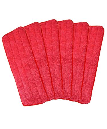 Microfiber Replacement Mop Pad 18 x 6 Wet & Dry Home & Commercial Cleaning Refills Reusable Floor Mop Pads 6 Pack (Red) 