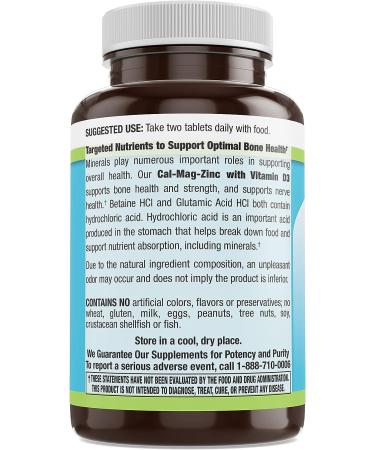 Cal-Mag-Zinc Chelated with Vitamin D3 | Bone Strength Supplement | Healthy Bones & Teeth | Heart Muscle Support | Best Whole Food Complex - 100 Vegan Caps - Buy Online on GoSupps.com
