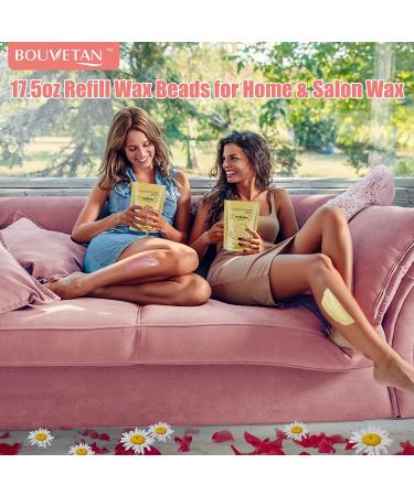 Bouvetan 16.5oz Hard Wax Beans for Painless Hair Removal - Waxing Beads for Face, Eyebrow, Armpit, Legs, Brazilian - Hair Removal Kit with 10 Wax Sticks (3 Cream & 2 Pink) - Buy Online on GoSupps.com