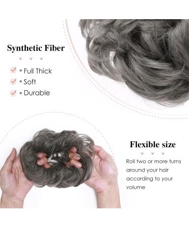 Dark Grey Messy Hair Bun Scrunchie Extension for Women - Curly Wavy Thick Chignon Updo Ponytail Hairpiece - Buy Online on GoSupps.com