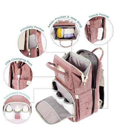 3-in-1 Diaper Bag Backpack for Baby Essentials - Pink | Portable Convertible Travel Bag for Newborn Registry & Baby Shower Gifts | Ideal for Girls, Boys, Moms, Dads - Buy Online on GoSupps.com