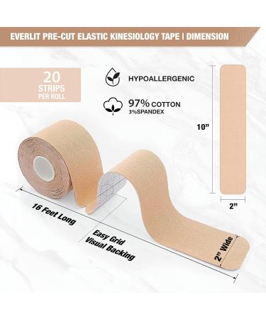 EVERLIT 4-Pack Pre-Cut Elastic Cotton Kinesiology Tape for Pain Relief - 80 Precut 10 Strips, Beige - Buy Online on GoSupps.com