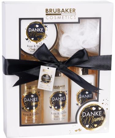 Brubaker Cosmetics - Thanks Mama 5-Part Shower & Swimming Set | Rose Vanilla Fragrance | Luxe Mother's Gift Set with Peeling Sponge & Loop | Black White & Gold Packaging - Buy Online on GoSupps.com