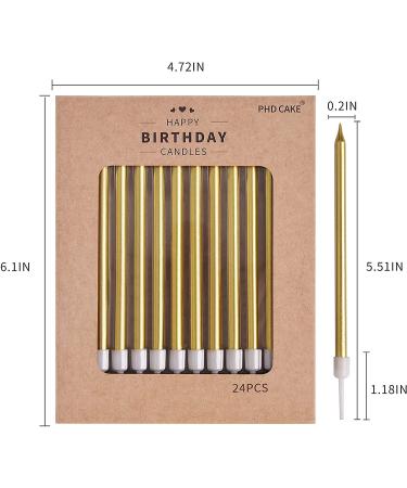 24-Count Gold Long Thin Metallic Birthday Candles for Cake Parties & Weddings - Buy Online on GoSupps.com