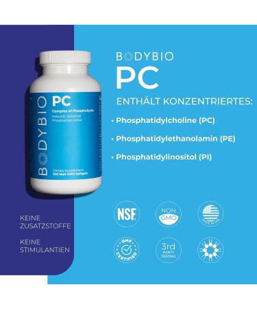 BodyBio PC Phospholipid Complex Liposomal 100 Capsules - Premium Phosphatidylcholine & Phospholipids | International Shipping - Buy Online on GoSupps.com