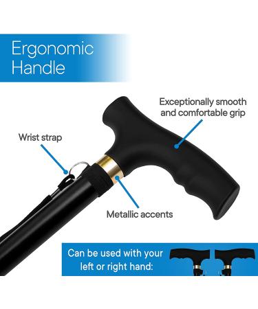 RMS Adjustable Offset Walking Cane - Lightweight Aluminum Stick with Ergonomic Handle and Wrist Strap - Daily Living Aid for Limited Mobility (Black) - Buy Online on GoSupps.com