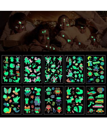 Zayvor 400pcs Glow In The Dark Temporary Tattoos for Kids - Assorted Cartoon Designs - Luminous Unicorn, Mermaid, Butterfly, Animal, Dinosaur, Pirate, Space - Boys Girls Party Favor Supplies - Buy Online on GoSupps.com