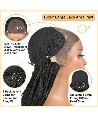 Brinbea 13X6 Lace Front Braided Wig | Premium 30 Synthetic Black Cornrow Hair Wig with Baby Hair | Twist Braids for Women - Buy Online on GoSupps.com