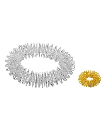 Power Ring Set - Bracelet (Silver) + Ring (Small Gold) / Acupressure Ring/Massage Ring/Massage Bracelet/Arm Massage Ring Silver