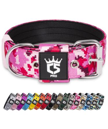 Tspro Tactical dog collar 3.8 cm wide dog collar military standard strong dog collar thick dog collar dog collar with stable metal buckle (camo pink-l) L-neck size (adjustable 52cm-60cm) camouflage pattern
