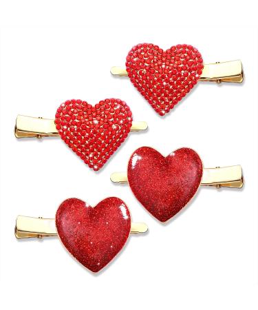 HZEYN 4 Pack Valentine's Day Heart Hair Clips Glitter Red Hearts Alligator Hair Clips Sparkly Hairpins Holiday Hair Accessories for Women Girls Gift Red
