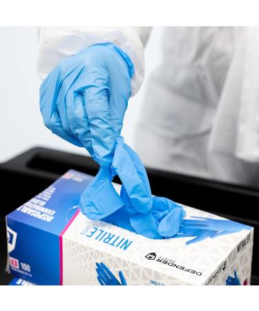Defender Safety Nitrile Examination Gloves - Medical Grade, Chemo-rated, Powder Free, Blue - Large Box (100 Gloves) - Buy Online on GoSupps.com