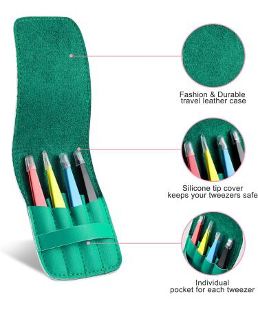 Tweezers Set with Leather Case - 4Pcs Professional Stainless Steel Eyebrow Tweezers for Women - Precision Tweezers for Ingrown Hair, Splinter Removal - Ideal for Facial Hair - Multi-Color - Buy Online on GoSupps.com